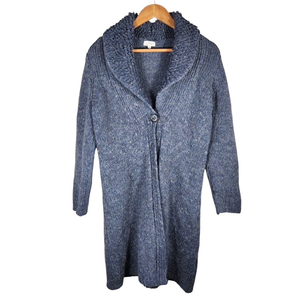 Oriana Made In Italy M Blue Cardigan Sweater 30% Wool Single Button